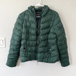 Madden NYC green puffed winter jacket coat hooded pockets nylon warm size large